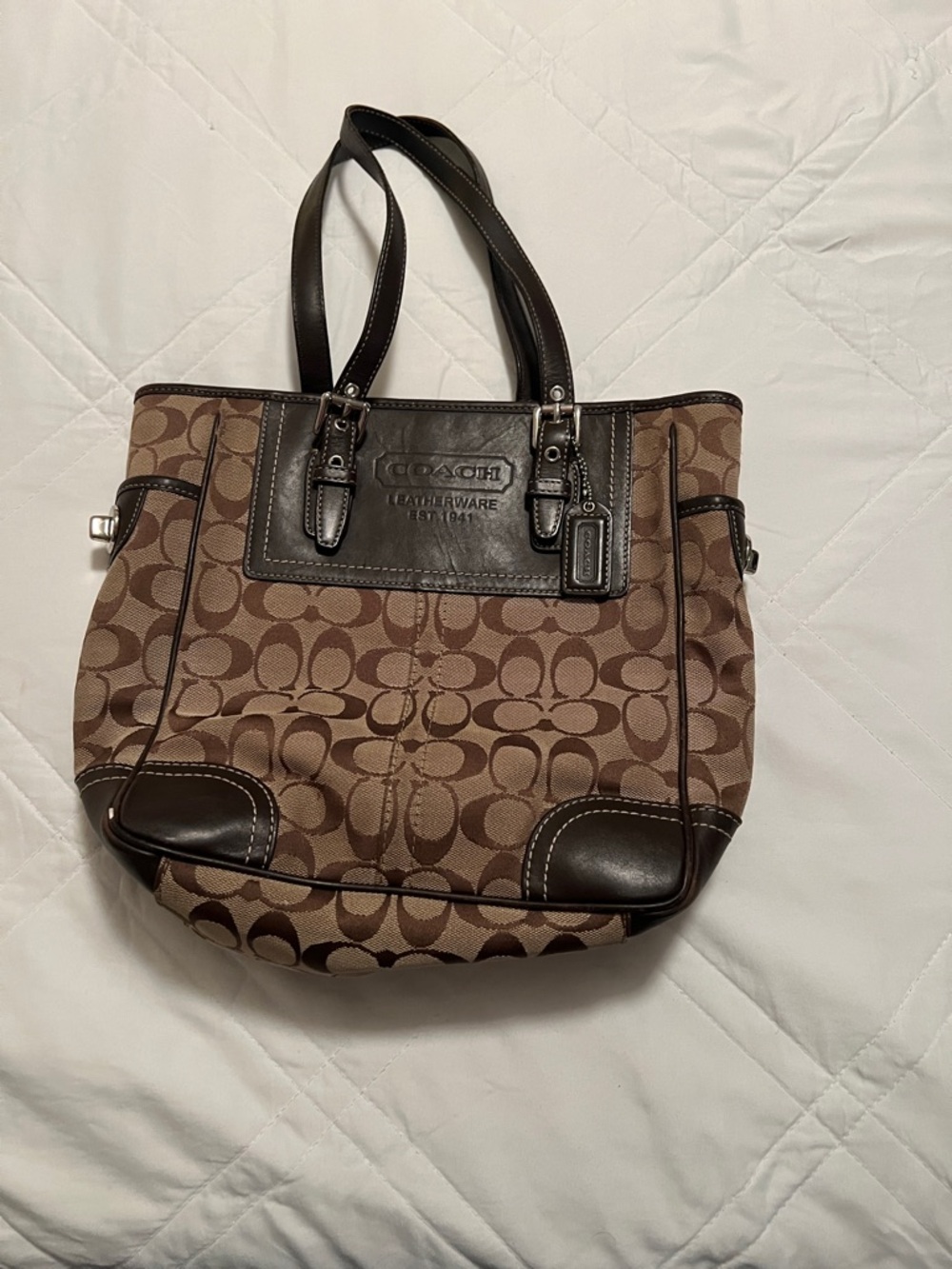 Coach Tan & Dark Brown Signature Canvas Tote